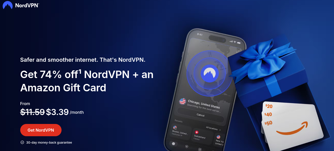 Get 74% off NordVPN + Amazon Gift Card